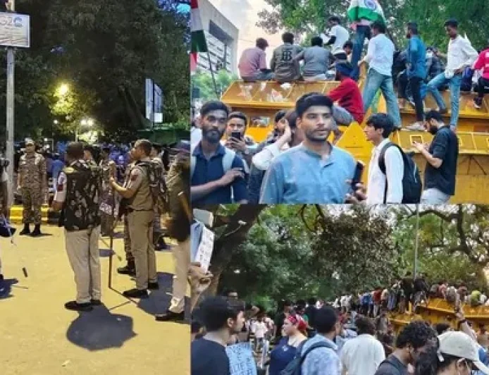 Delhi Erupts: 5 Cops Injured, Tear Gas Fired, Internet Suspended as CJP Protest Sparks Chaos Near Parliament