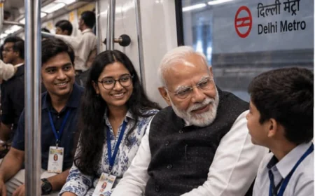  मेट्रो कार्ड हाथ में, छात्रों के बीच बैठे पीएम मोदी - SRCC के शताब्दी समारोह में पहुंचे मेट्रो से