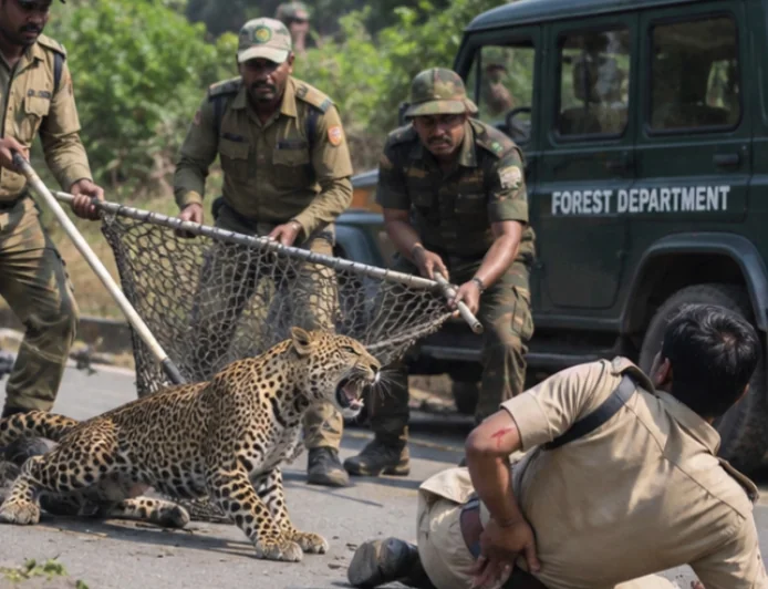 रेस्क्यू के दौरान घायल तेंदुए का हमला, वन अधिकारी को किया घायल, मौके पर मची अफरा-तफरी