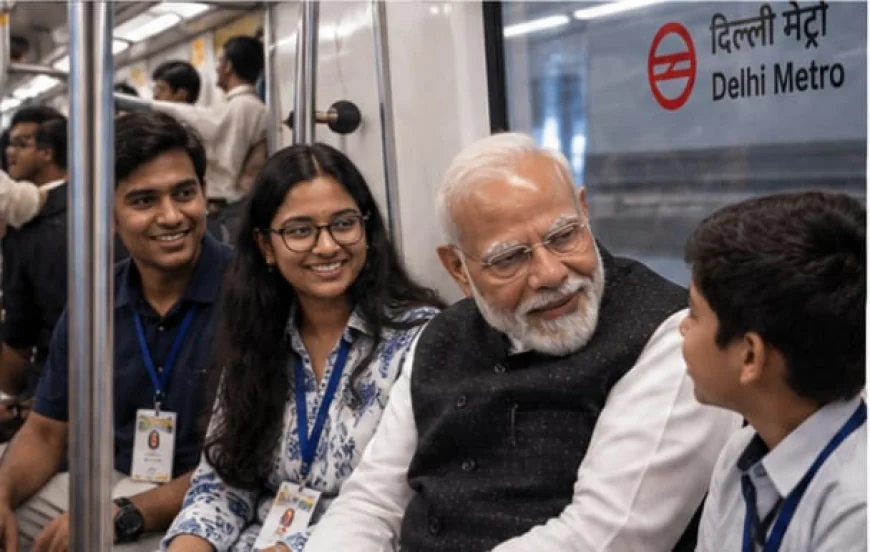  मेट्रो कार्ड हाथ में, छात्रों के बीच बैठे पीएम मोदी - SRCC के शताब्दी समारोह में पहुंचे मेट्रो से