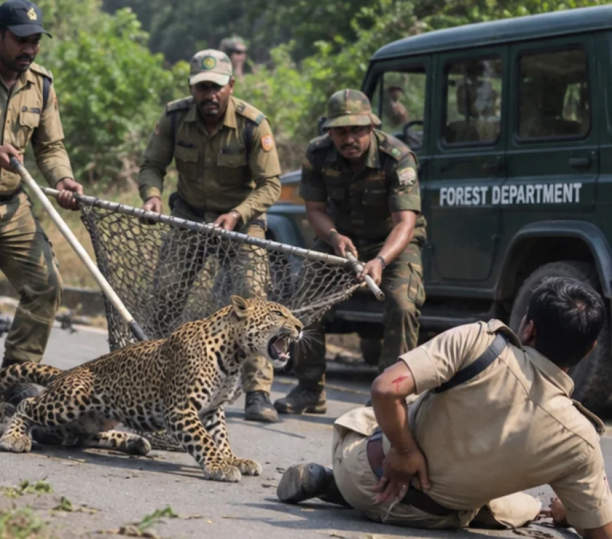 रेस्क्यू के दौरान घायल तेंदुए का हमला, वन अधिकारी को किया घायल, मौके पर मची अफरा-तफरी