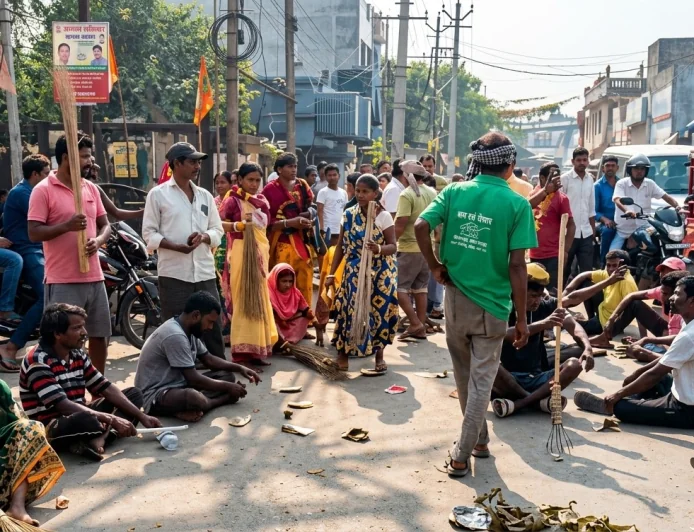 जामताड़ा में चार महीने से मानदेय नहीं मिलने पर सफाईकर्मियों ने सड़कों पर कचरा फेंक जताया विरोध