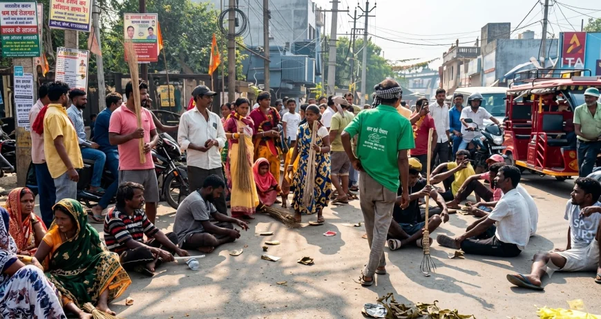 जामताड़ा में चार महीने से मानदेय नहीं मिलने पर सफाईकर्मियों ने सड़कों पर कचरा फेंक जताया विरोध